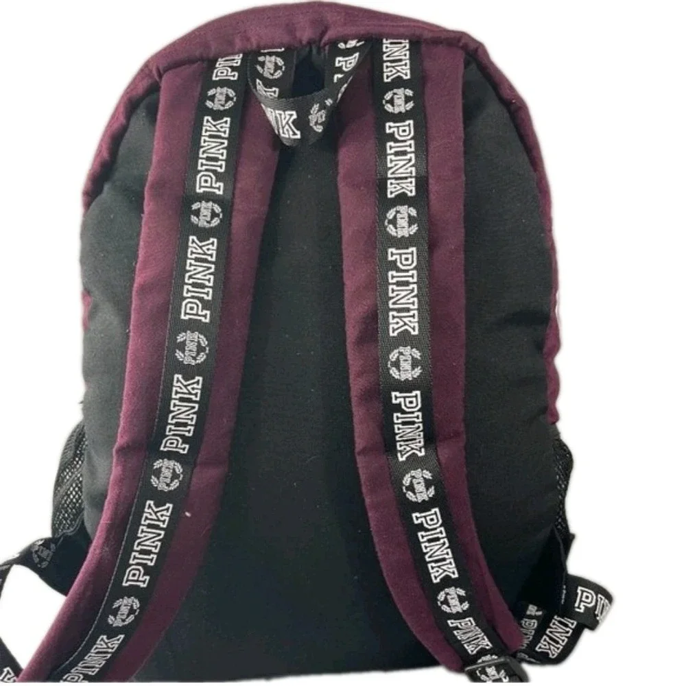 Victoria's Secret PINK Campus Backpack Burgundy White Gray Book Bag School Bag